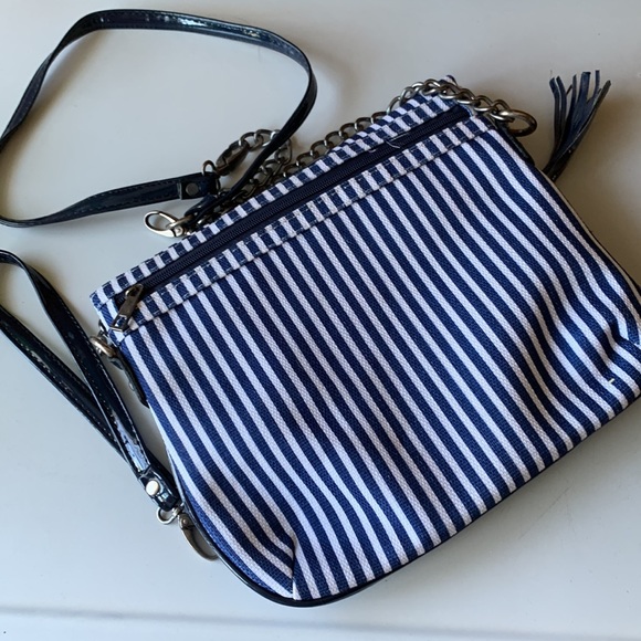 Navy Blue and White Striped Crossbody Bag - Picture 2 of 8